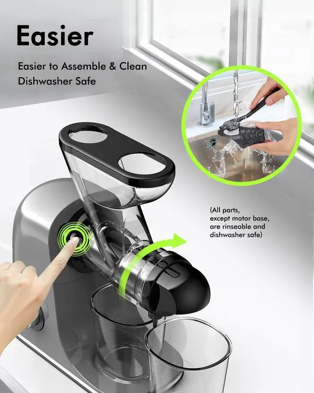 Alt view image 5 of 7 - Mini Slow Masticating Juicer, Dual Feed Chute, Quiet Motor, Gray