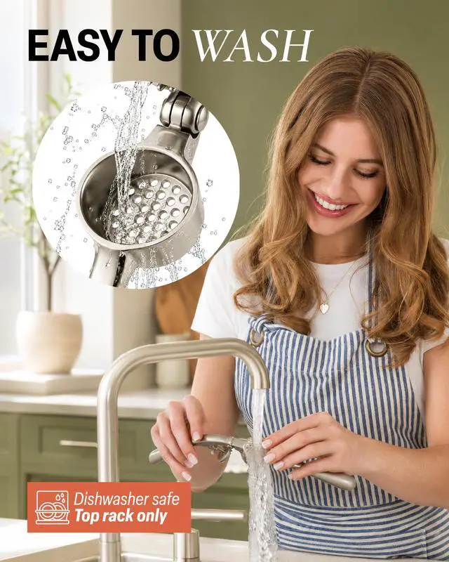 Alt view image 6 of 7 - Premium Garlic Press Set - Rust Proof Professional Garlic Mincer Tool - Easy-Squeeze, Easy-Clean with Soft, Ergonomic Handle - Silicone Garlic Peeler & Brush (Silver)