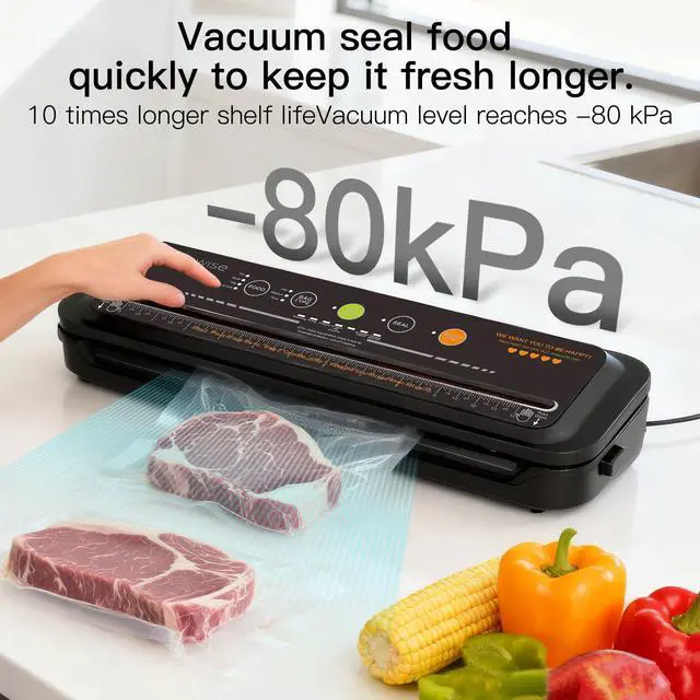 Alt view image 2 of 7 - Updated Vacuum Sealer Machine (2025), Food Sealer w/Starter Kit, Dry & Moist Food Modes, Compact Design with 10 Vacuum Bags & Built-in Cutter