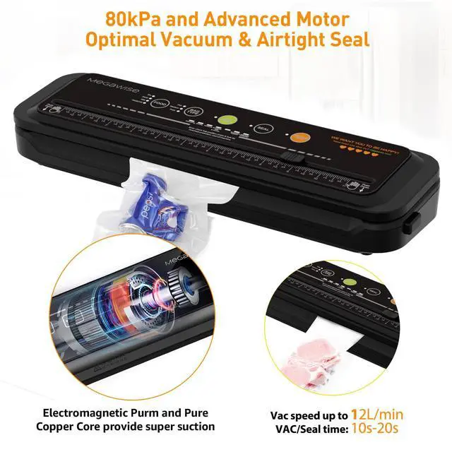 Alt view image 4 of 7 - Updated Vacuum Sealer Machine (2025), Food Sealer w/Starter Kit, Dry & Moist Food Modes, Compact Design with 10 Vacuum Bags & Built-in Cutter