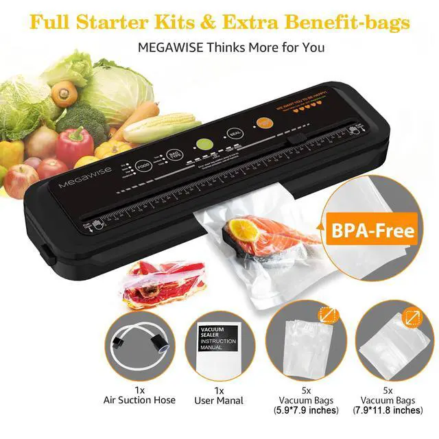 Alt view image 6 of 7 - Updated Vacuum Sealer Machine (2025), Food Sealer w/Starter Kit, Dry & Moist Food Modes, Compact Design with 10 Vacuum Bags & Built-in Cutter