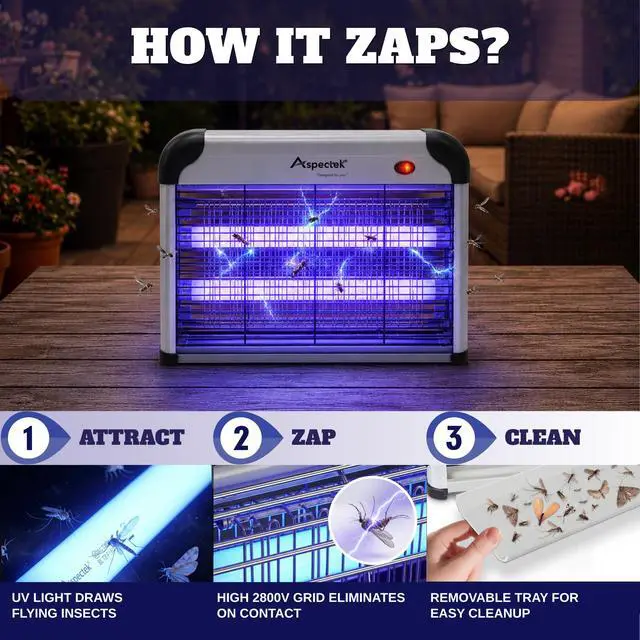 Alt view image 4 of 7 - Electric Bug Zapper, 20W UV Bulbs, Fly, Mosquito, Gnat and Moth Control, Indoor and Covered Outdoor Use for Home, Garage, Patio and Farm, Includes 2 Replacement Bulbs
