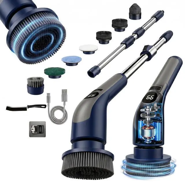 Main image of Electric Spin Scrubber for Bathroom Cleaning, Cordless Power Scrubber with 70W Dual Speed Motor, LCD Display, IPX7 Waterproof, Adjustable Handle, 7 Brush Heads for Tub Tile Shower Kitchen