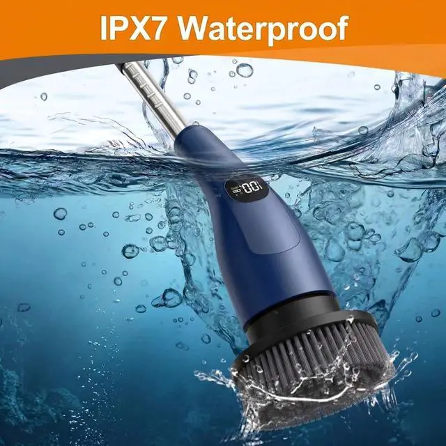 Alt view image 7 of 7 - Electric Spin Scrubber for Bathroom Cleaning, Cordless Power Scrubber with 70W Dual Speed Motor, LCD Display, IPX7 Waterproof, Adjustable Handle, 7 Brush Heads for Tub Tile Shower Kitchen