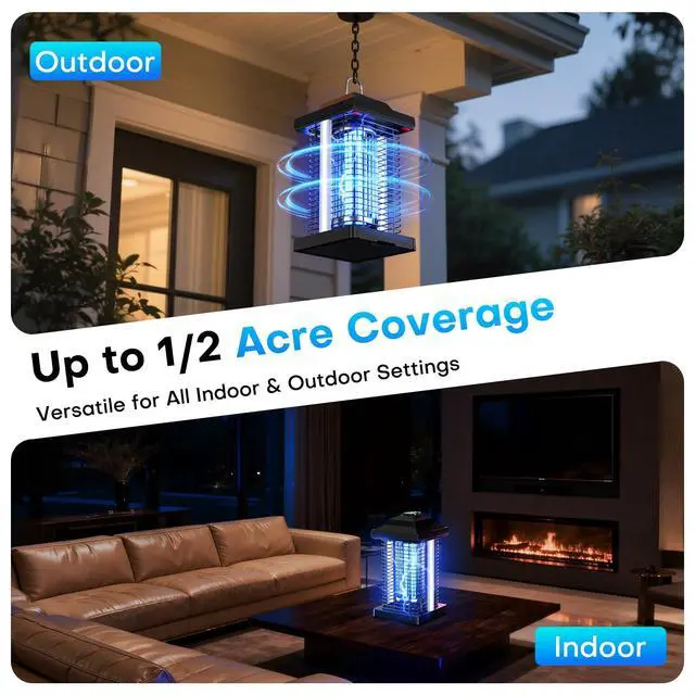 Alt view image 6 of 6 - Bug Zapper Outdoor, Dual Wavelength UV 50000H Lifespan & Dual LED Lamps, 1/2 Acre Coverage, 5 Zaps/Sec, 4200V Electric Mosquito Zapper, IPX4 Waterproof Fly Trap for Indoor Patio Backyard