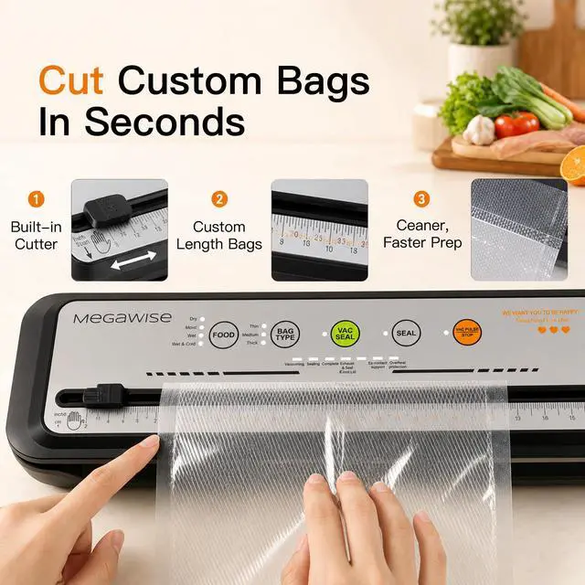 Alt view image 7 of 7 - 2025 Powerful Vacuum Sealer Machine | Compact Design | One-Touch Automatic | Seal in 10-20 Seconds | Dry, Moist, Wet, and Cold Modes | With 10 Vacuum Bags & Built-in Cutter