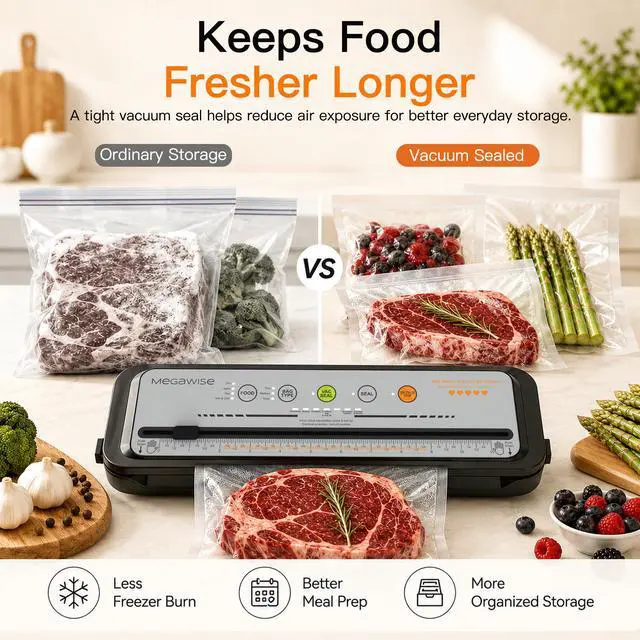 Alt view image 5 of 7 - 2025 Powerful Vacuum Sealer Machine | Compact Design | One-Touch Automatic | Seal in 10-20 Seconds | Dry, Moist, Wet, and Cold Modes | With 10 Vacuum Bags & Built-in Cutter