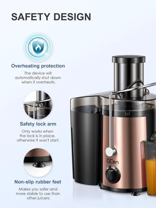Alt view image 7 of 7 - Juicer Machine, 500W Centrifugal Juicer Extractor with Wide Mouth 3 Feed Chute for Fruit Vegetable, Easy to Clean, Stainless Steel, BPA-free (Rose Gold)