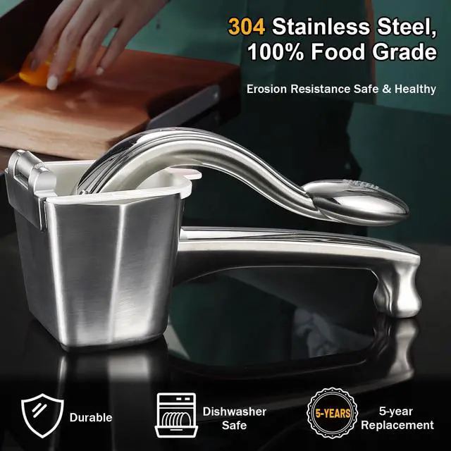 Alt view image 2 of 6 - Lemon Squeezer Stainless Steel, Manual Juicer Citrus Lime Orange Fruit Squeezer Heavy Duty Ergonomic Handle Labor-saving Large Capacity Juice Press Hand Handheld Juicer (5 Year Warranty)