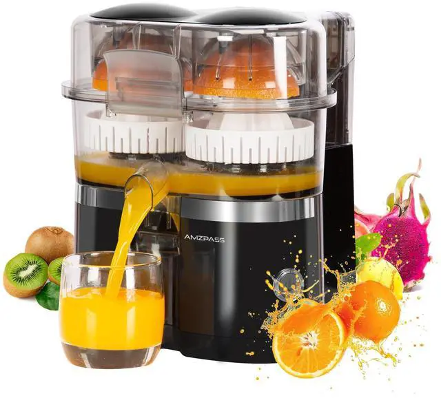 Main image of Dual-Head Electric Citrus Juicer, Lemon Squeezer with Power Cord and Cleaning Brush, 1-Button Automatic Juicer Machine for Orange, Lemon, Lime, Easy to Clean & Use, Built-in Cutter(Black)