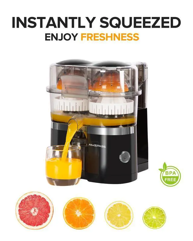 Alt view image 7 of 7 - Dual-Head Electric Citrus Juicer, Lemon Squeezer with Power Cord and Cleaning Brush, 1-Button Automatic Juicer Machine for Orange, Lemon, Lime, Easy to Clean & Use, Built-in Cutter(Black)