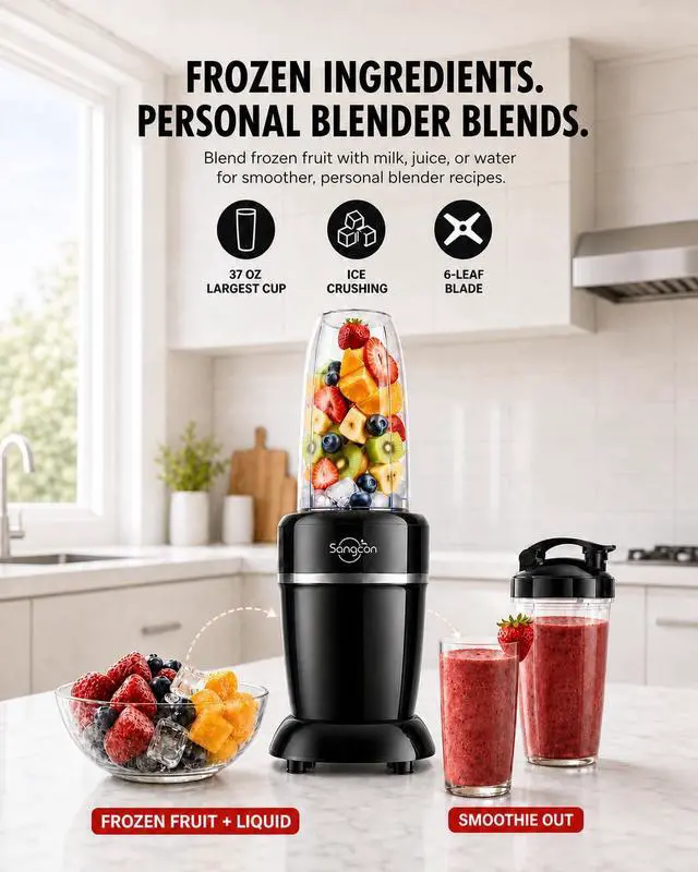 Alt view image 2 of 7 - 1000W Personal Smoothie Blender, Protein Shakes, Home & Gym, Black