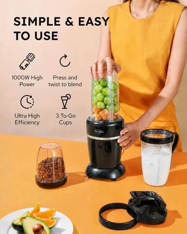 Alt view image 6 of 7 - 1000W Personal Smoothie Blender, Protein Shakes, Home & Gym, Black