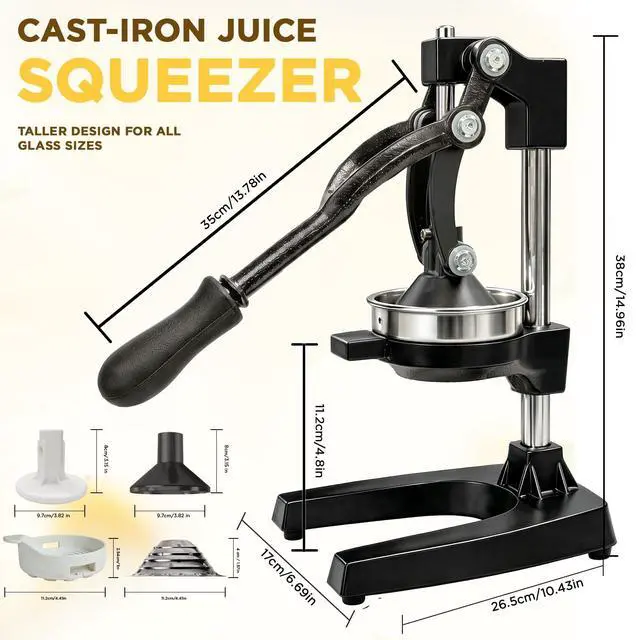 Alt view image 2 of 7 - Cast Iron Juicer,Manual Juicer Hand Press,Orange Lemon Squeezer,Heavy Duty Manual Juicer,Professional Citrus Juicer Fruit Juice -Stainless Steel,Easy to Clean Black