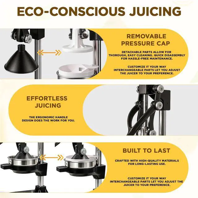 Alt view image 5 of 7 - Cast Iron Juicer,Manual Juicer Hand Press,Orange Lemon Squeezer,Heavy Duty Manual Juicer,Professional Citrus Juicer Fruit Juice -Stainless Steel,Easy to Clean Black