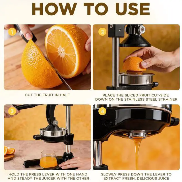 Alt view image 4 of 7 - Cast Iron Juicer,Manual Juicer Hand Press,Orange Lemon Squeezer,Heavy Duty Manual Juicer,Professional Citrus Juicer Fruit Juice -Stainless Steel,Easy to Clean Black