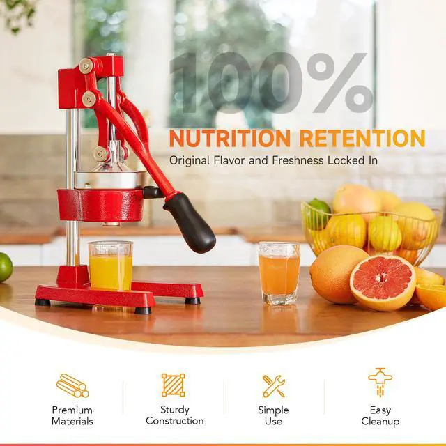 Alt view image 2 of 7 - Manual Citrus Juicer, Professional Orange and Lemon Juice Maker, Easy to Clean, Red