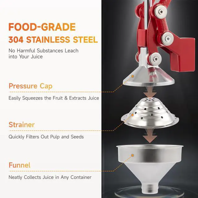 Alt view image 3 of 7 - Manual Citrus Juicer, Professional Orange and Lemon Juice Maker, Easy to Clean, Red