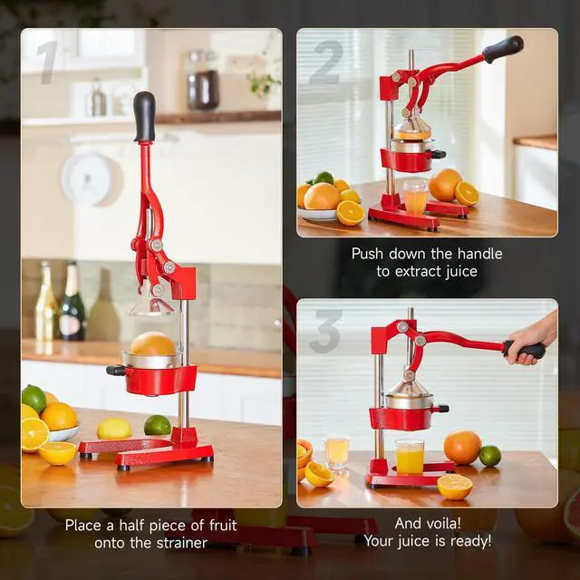 Alt view image 4 of 7 - Manual Citrus Juicer, Professional Orange and Lemon Juice Maker, Easy to Clean, Red