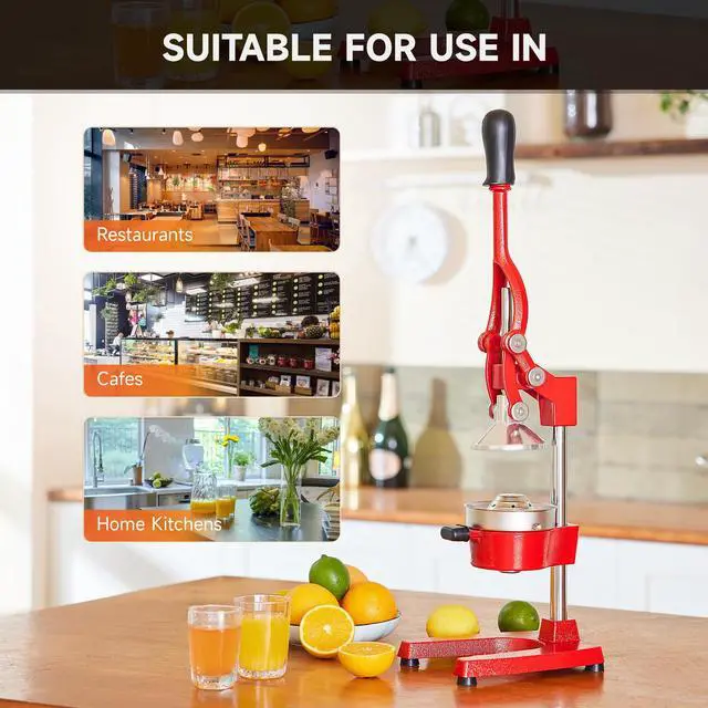 Alt view image 7 of 7 - Manual Citrus Juicer, Professional Orange and Lemon Juice Maker, Easy to Clean, Red