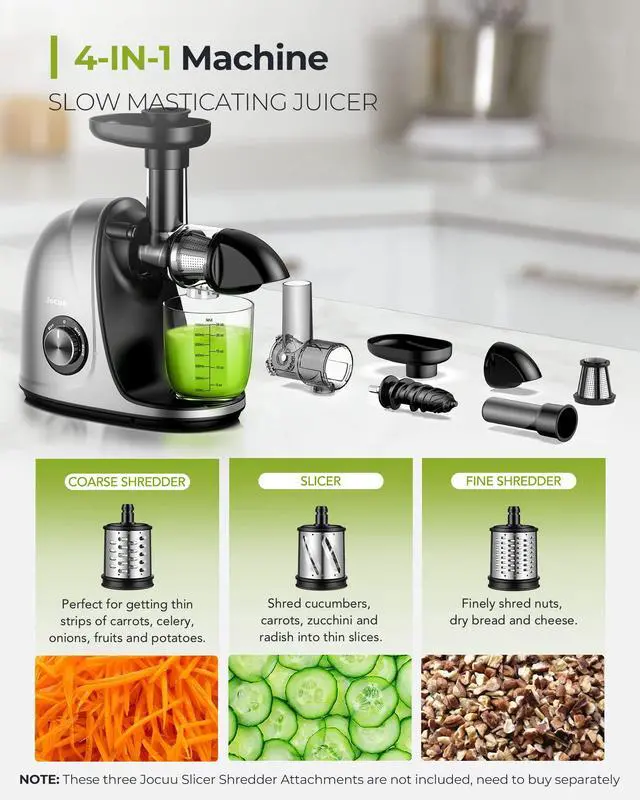 Alt view image 6 of 7 - Juicer, Slow Masticating Juicer Machines Easy to Clean, Soft/Hard Two Speed Quiet Motor Reverse Function Anti-Clogging, Cold Press Juice Extractor with Brush & Recipes