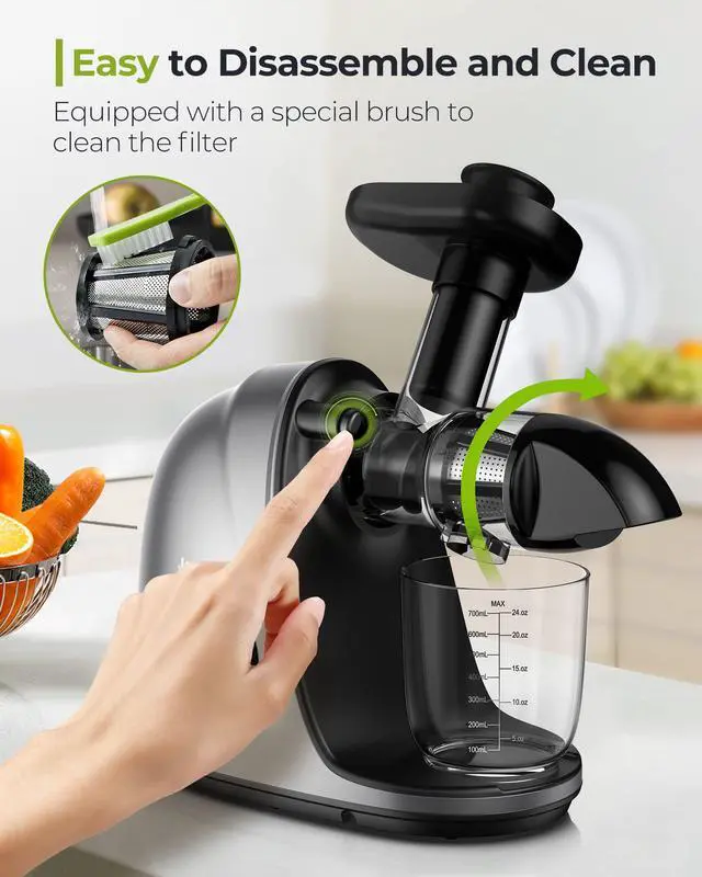 Alt view image 7 of 7 - Juicer, Slow Masticating Juicer Machines Easy to Clean, Soft/Hard Two Speed Quiet Motor Reverse Function Anti-Clogging, Cold Press Juice Extractor with Brush & Recipes
