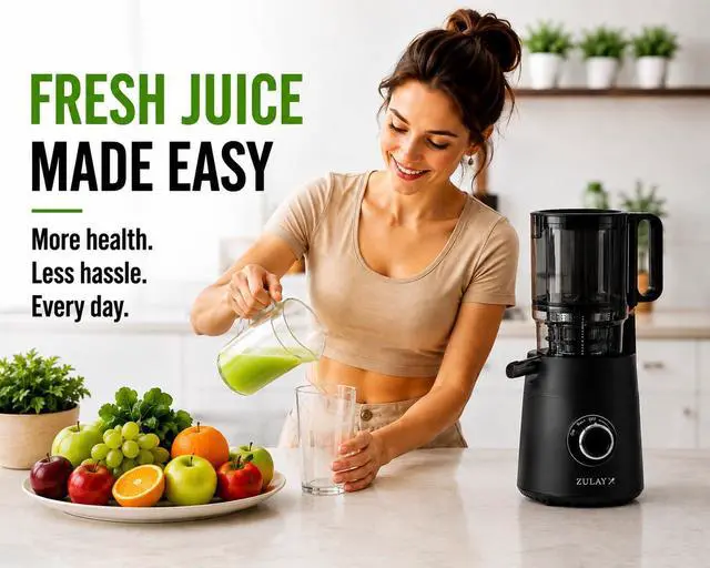 Alt view image 2 of 7 - Juicer Machine with 5" Wide Feed Chute, Cold Press Slow Masticating Juicer for Whole Fruits & Vegetables, Easy to Clean Stainless Steel Blades, High Juice Yield - Black