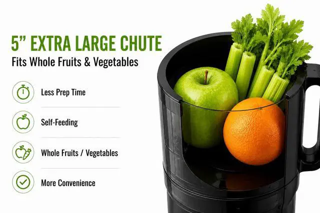 Alt view image 3 of 7 - Juicer Machine with 5" Wide Feed Chute, Cold Press Slow Masticating Juicer for Whole Fruits & Vegetables, Easy to Clean Stainless Steel Blades, High Juice Yield - Black