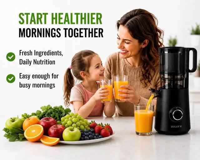Alt view image 7 of 7 - Juicer Machine with 5" Wide Feed Chute, Cold Press Slow Masticating Juicer for Whole Fruits & Vegetables, Easy to Clean Stainless Steel Blades, High Juice Yield - Black