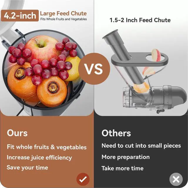 Alt view image 2 of 7 - Masticating Juicer Attachment for KitchenAid Stand Mixer, 4.2" Large Feed Chute Fit Whole Vegetables & Fruits, Slow Cold Press Juicing, Includes 2 * 28oz capacity cups