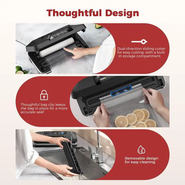 Alt view image 4 of 7 - Upgraded Vacuum Sealer Machine 10-in-1 Food Sealer with Double Heat Seal, 230W 95KPa Powerful Sealer with Easy-Lock Handle, Hose, Built-in Cutter & Bag Storage + Bags (1 Roll + 10 Pre-cut)
