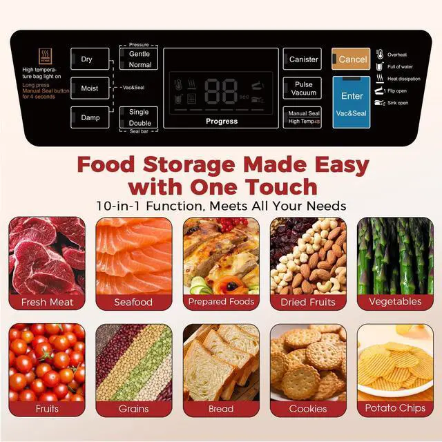Alt view image 6 of 7 - Upgraded Vacuum Sealer Machine 10-in-1 Food Sealer with Double Heat Seal, 230W 95KPa Powerful Sealer with Easy-Lock Handle, Hose, Built-in Cutter & Bag Storage + Bags (1 Roll + 10 Pre-cut)