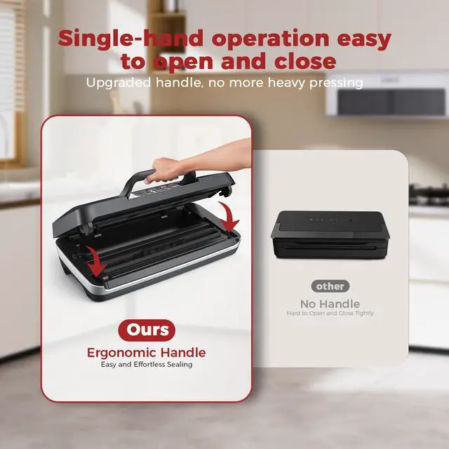 Alt view image 7 of 7 - Upgraded Vacuum Sealer Machine 10-in-1 Food Sealer with Double Heat Seal, 230W 95KPa Powerful Sealer with Easy-Lock Handle, Hose, Built-in Cutter & Bag Storage + Bags (1 Roll + 10 Pre-cut)