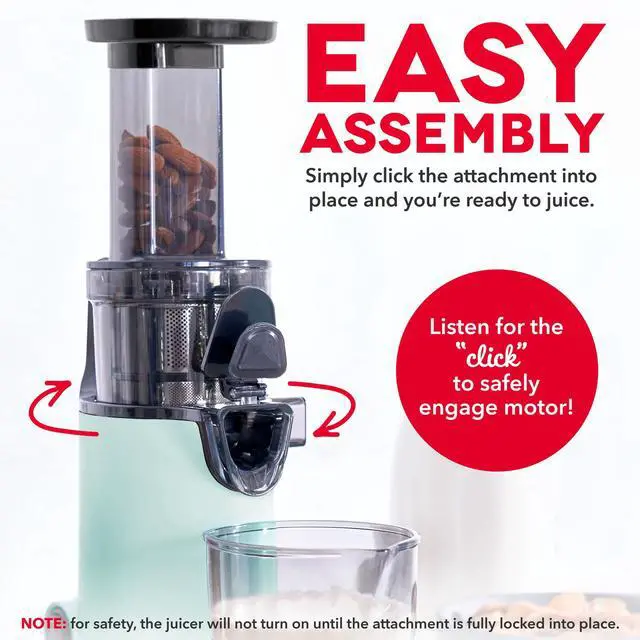 Alt view image 3 of 7 - Deluxe Compact Cold Press Juicer - Slow Masticating Juicer Machine for Fruits and Vegetables with Frozen Attachment - Easy to Clean Juice Press for Home Countertops - Aqua