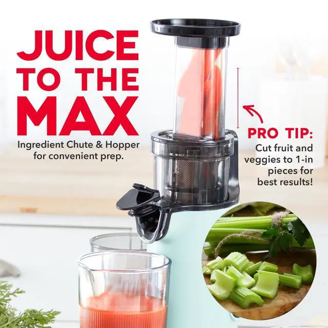 Alt view image 7 of 7 - Deluxe Compact Cold Press Juicer - Slow Masticating Juicer Machine for Fruits and Vegetables with Frozen Attachment - Easy to Clean Juice Press for Home Countertops - Aqua