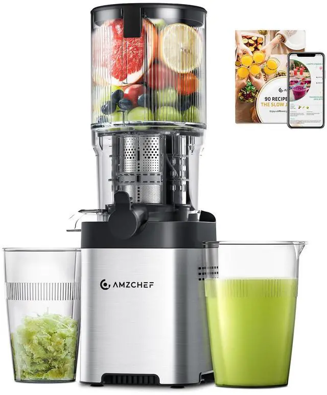 Main image of Cold press Juicer Machines with 5.2" Extra Self-Feeding for Whole Vegetable & Fruit, Juice Extractor with Large Auger & Triple Strainers, Easy to Clean, High Juice Yield, Stainless Steel Silver