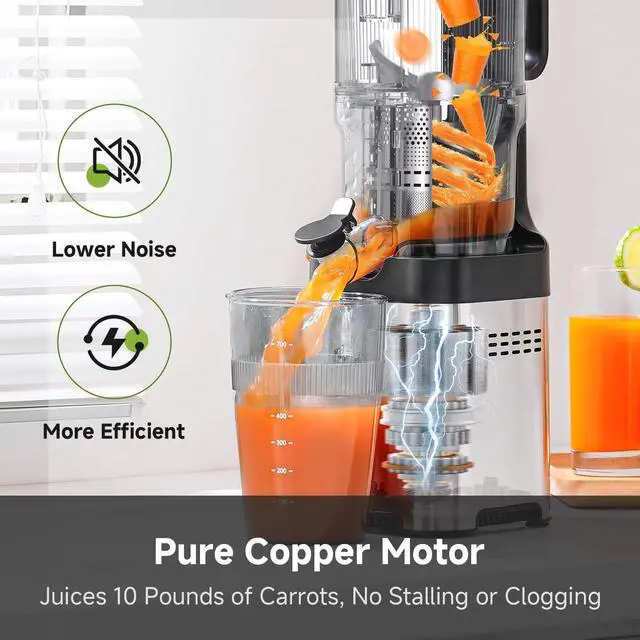 Alt view image 3 of 7 - Cold press Juicer Machines with 5.2" Extra Self-Feeding for Whole Vegetable & Fruit, Juice Extractor with Large Auger & Triple Strainers, Easy to Clean, High Juice Yield, Stainless Steel Silver