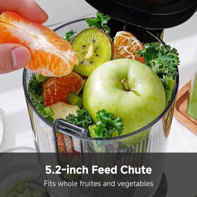 Alt view image 2 of 7 - Cold press Juicer Machines with 5.2" Extra Self-Feeding for Whole Vegetable & Fruit, Juice Extractor with Large Auger & Triple Strainers, Easy to Clean, High Juice Yield, Stainless Steel Silver