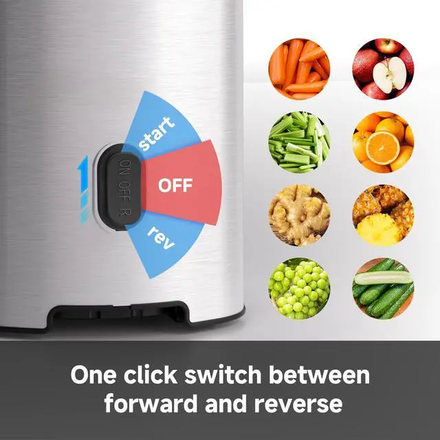 Alt view image 5 of 7 - Cold press Juicer Machines with 5.2" Extra Self-Feeding for Whole Vegetable & Fruit, Juice Extractor with Large Auger & Triple Strainers, Easy to Clean, High Juice Yield, Stainless Steel Silver