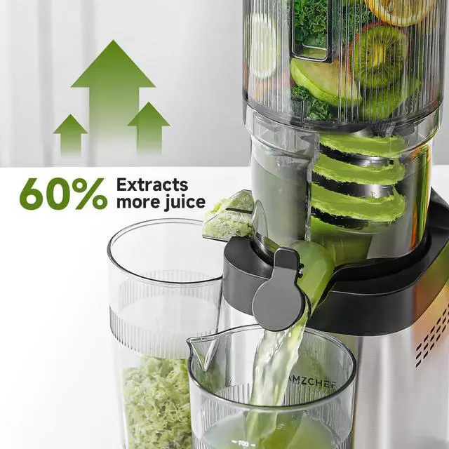 Alt view image 7 of 7 - Cold press Juicer Machines with 5.2" Extra Self-Feeding for Whole Vegetable & Fruit, Juice Extractor with Large Auger & Triple Strainers, Easy to Clean, High Juice Yield, Stainless Steel Silver