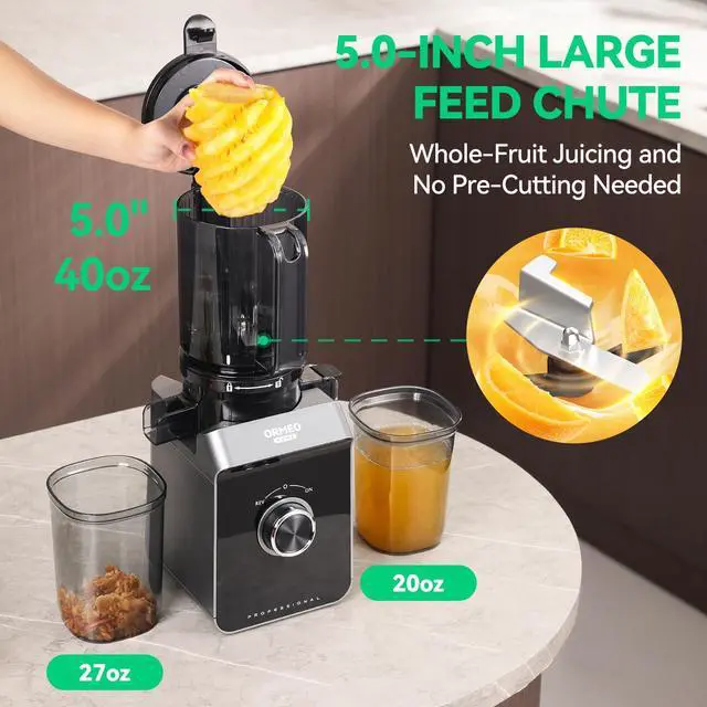 Alt view image 2 of 7 - Cold Press Juicer, Masticating Juicer Machines with 5.0"Large Feed Chute Fit Whole Vegetables & Fruits, with Pulp Seperation, 99.6% Juice Purity, Quiet Motor, Easy to Clean,BPA Free
