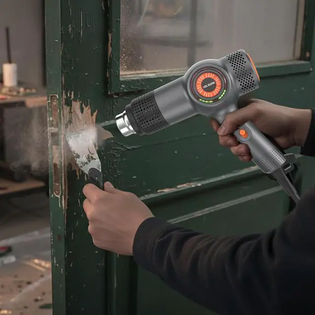 Alt view image 2 of 7 - Heat Gun Fast Heating 1800W 122-1202 LED 3-color light to display temperature Shrink wrap heat gun with 4 Nozzles for Soften,Car film,Drying