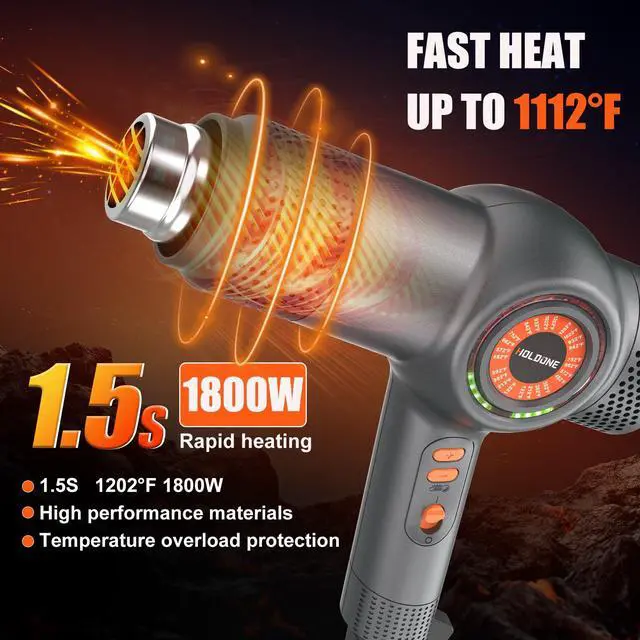Alt view image 4 of 7 - Heat Gun Fast Heating 1800W 122-1202 LED 3-color light to display temperature Shrink wrap heat gun with 4 Nozzles for Soften,Car film,Drying