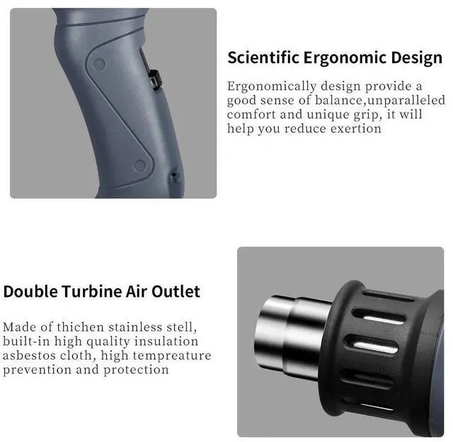 Alt view image 4 of 7 - Industrial Heat Gun 1800W 122-1202(50-650) Variable Temperature Control with 2 Temp-settings, Overheat Protection, 4 Nozzle Attachments for Shrinking PVC, Bending Pipe, Removing Paint