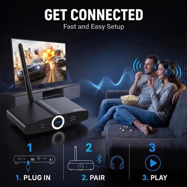Alt view image 4 of 7 - Long Range Bluetooth Transmitter or Receiver, Audio Only for TV PC Stereo, Connect Speaker, Headphones, Phone, aptX Low Latency Wireless Adapter, Listen in HD No Delay Optical RCA 3.5mm (Home RTX 2.0)