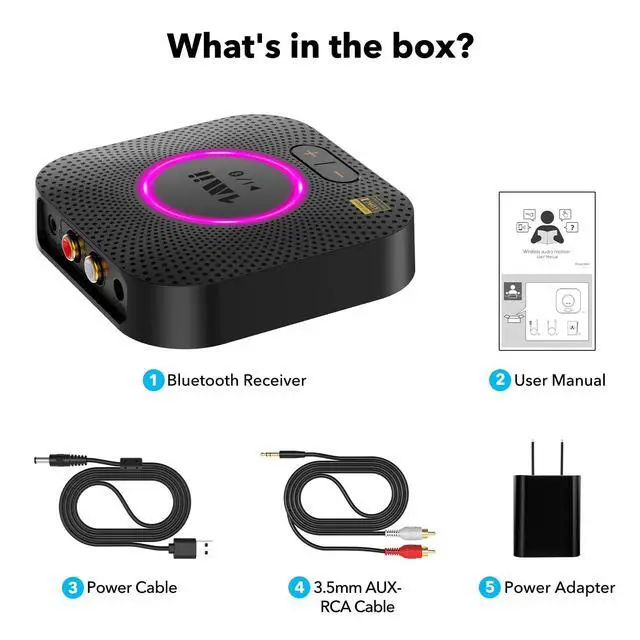 Alt view image 7 of 7 - B06S+ LDAC Bluetooth 5.3 Receiver for Home Stereo Hi-Res Music Streaming, Hi-Fi Wireless Audio Adapter with aptX HD/LL, Long Range, Volume Control, RCA/3.5mm AUX Outputs