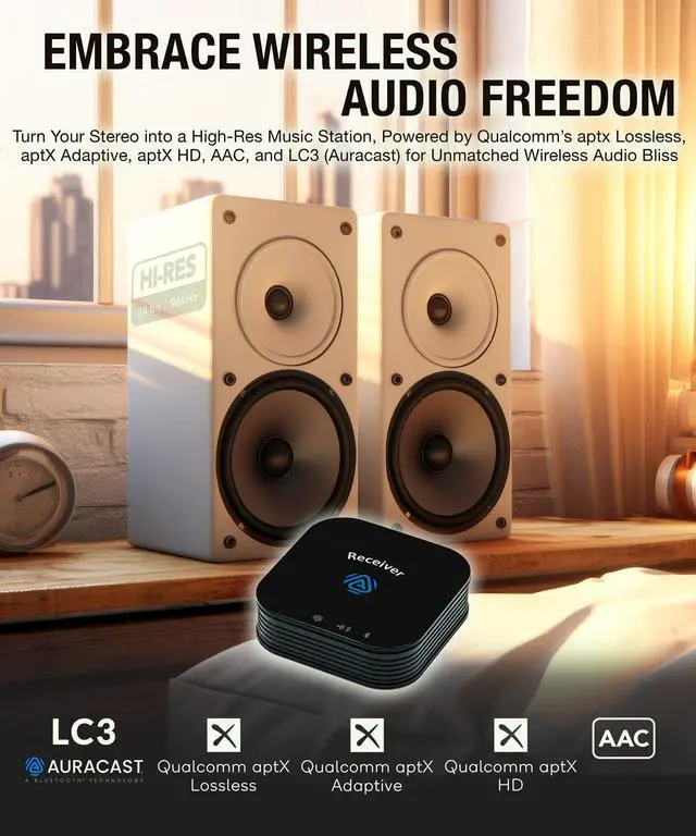 Alt view image 3 of 6 - BA310 Bluetooth Audio Receiver with LC3 Auracast, Aptx Lossless, Adaptive & HD Support, Wireless Music Streaming for Home Stereo System