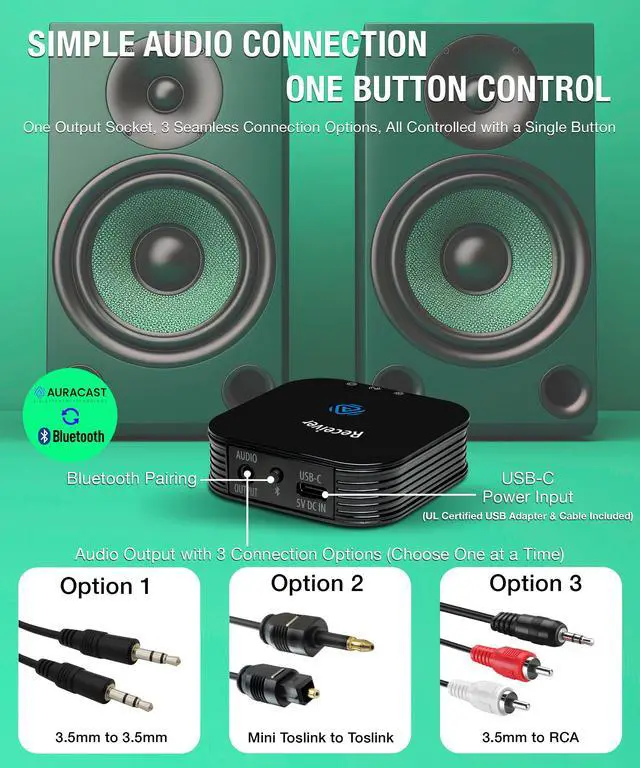 Alt view image 4 of 6 - BA310 Bluetooth Audio Receiver with LC3 Auracast, Aptx Lossless, Adaptive & HD Support, Wireless Music Streaming for Home Stereo System