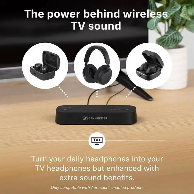 Alt view image 2 of 7 - BTA1 TV Transmitter for Bluetooth Auracast Wireless Headphones - Built-in Virtual Surround Sound and Speech Clarity Modes, HDMI, Optical, Analog Connections, up to 50-Meter Wireless Range