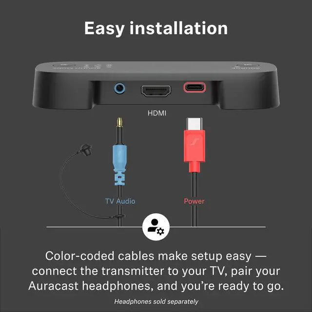 Alt view image 5 of 7 - BTA1 TV Transmitter for Bluetooth Auracast Wireless Headphones - Built-in Virtual Surround Sound and Speech Clarity Modes, HDMI, Optical, Analog Connections, up to 50-Meter Wireless Range